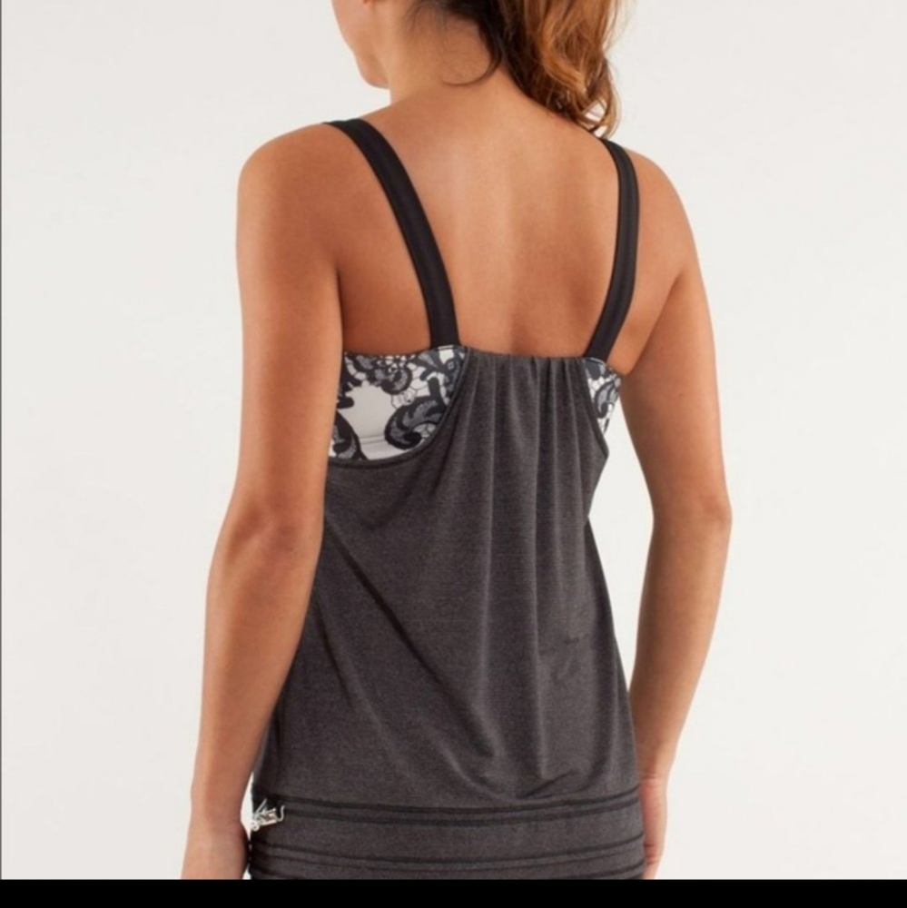 Lululemon Run: Back On Track Tank Black / Laceoflage Polar Cream Black - Picture 2 of 10